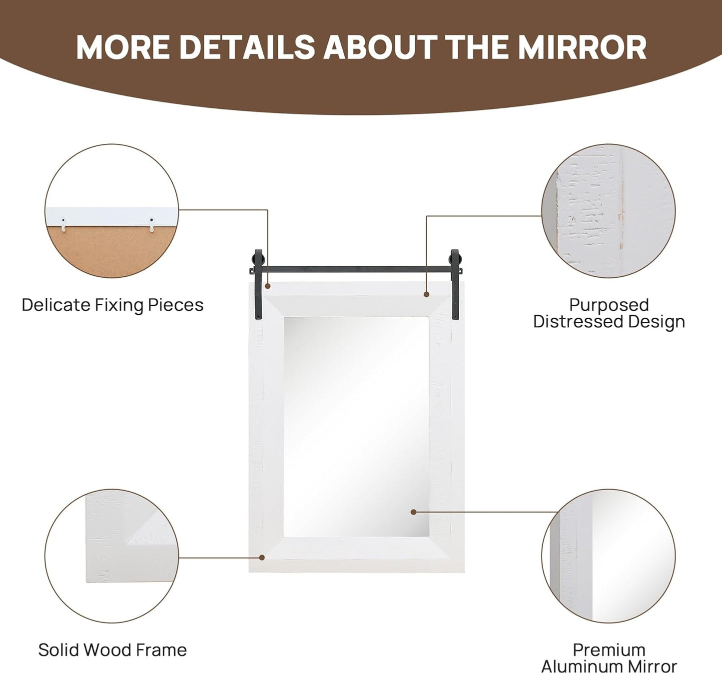 ALBAD Farmhouse Wood Framed Wall Mirror, Natural Wood and Framed Wall Mounted Bathroom Vanity Mirror for Farmhouse Decor, Vertical or Horizontal Hanging