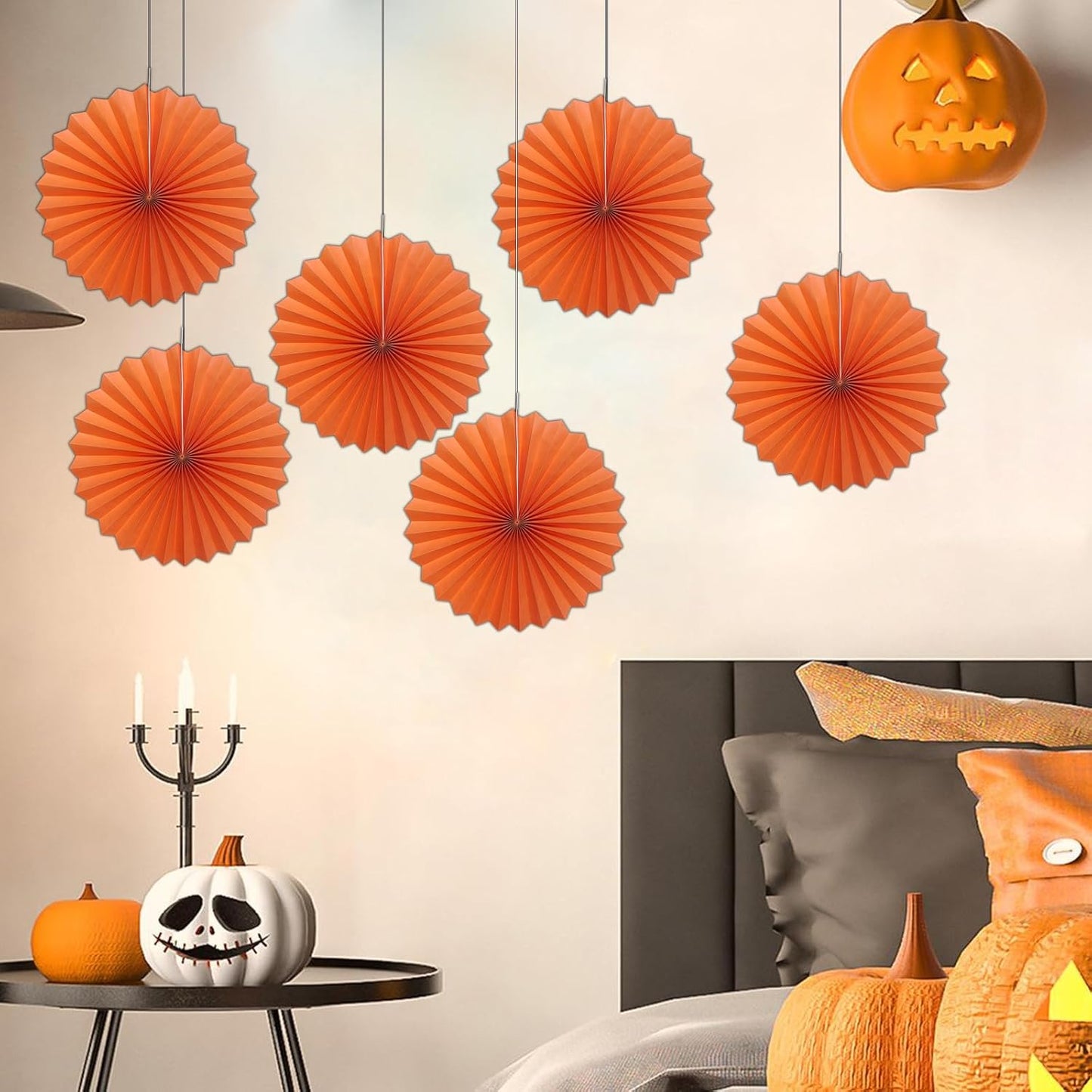 Orange Birthday Party Decorations,DIY Orange Paper Fans Hanging Decoration,16in Halloween Paper Fans,Halloween Decor,Fox Birthday Decorations Events Accessories 30 Color DIY Set (Orange)