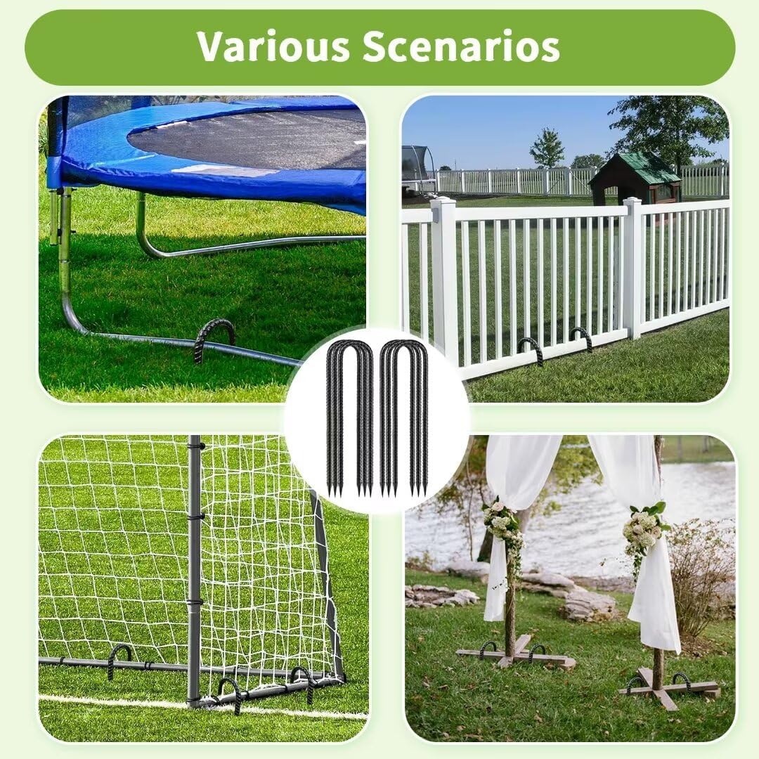 Rebar-Stakes-12-Inch, Ground Stakes Heavy Duty U-Hook Black Coated Anti-Rust Heavy Duty Ground Anchors for Garden Dog Fence Chicken Coop Christmas Decorations Deer Fence 12pcs