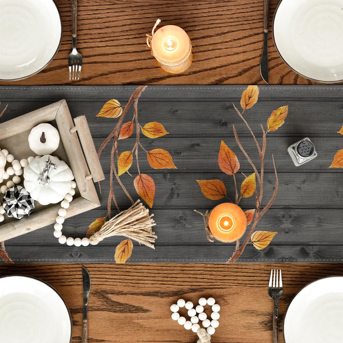 Artoid Mode Fall Gnomes Pumpkins Sunflower Maple Leaves Thanksgiving Table Runner, Seasonal Harvest Vintage Kitchen Dining Table Decoration for Indoor Outdoor Home Party Decor 13 x 108 Inch