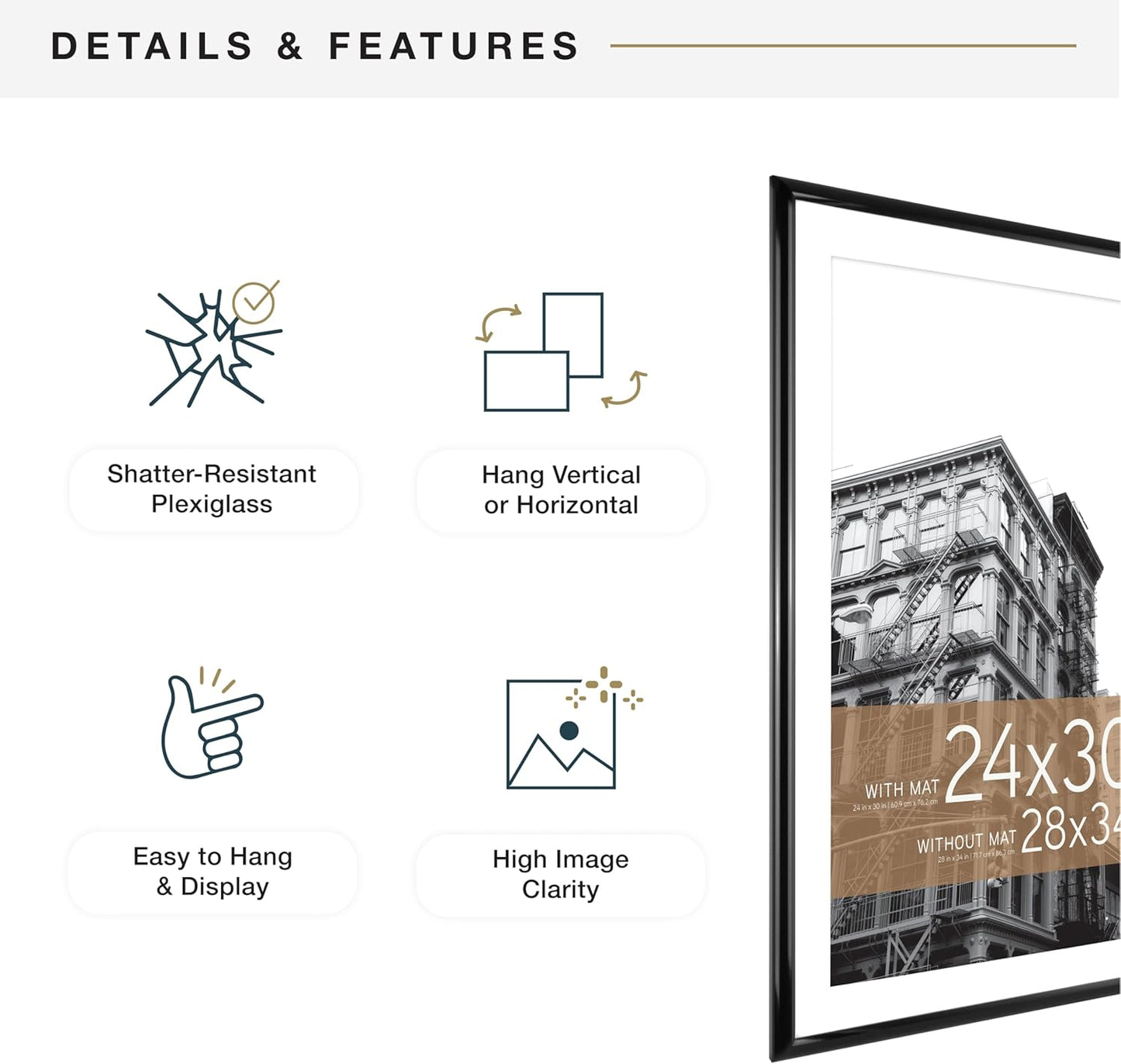 MCS Trendsetter 28x34 Matted Poster Frame with 24x30 Picture Display, Black Vertical & Horizontal Wall Hanging Large Picture Frame for Photos & Posters (1-Pack)