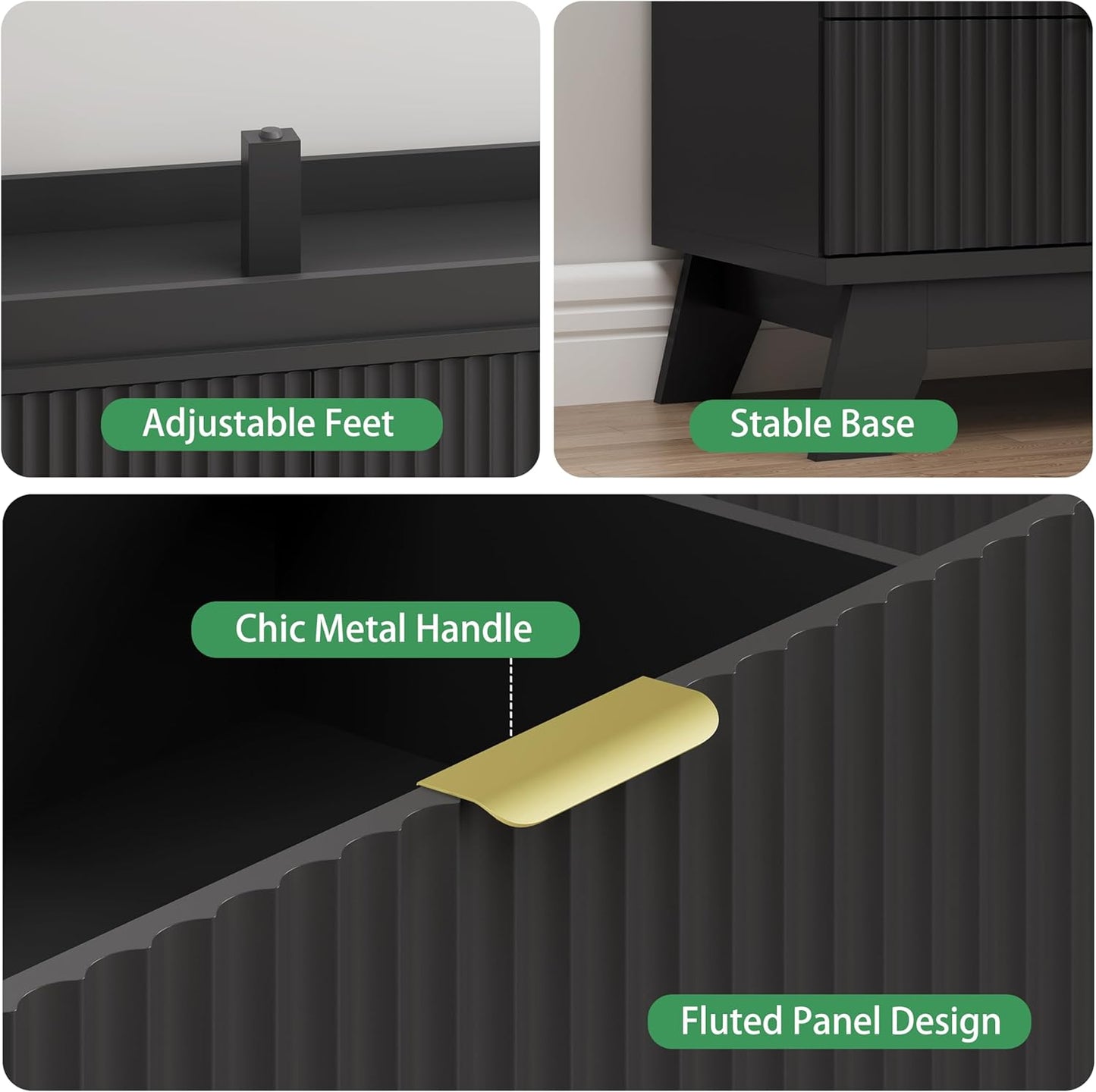 Fluted Dresser for Bedroom with 7 Drawers, 48" Wide Chest of Drawers with Metal Handle, Modern Wood Dresser TV Stand, Wooden Closet Clothes Storage Organizer for Living Room, Hallway, Black