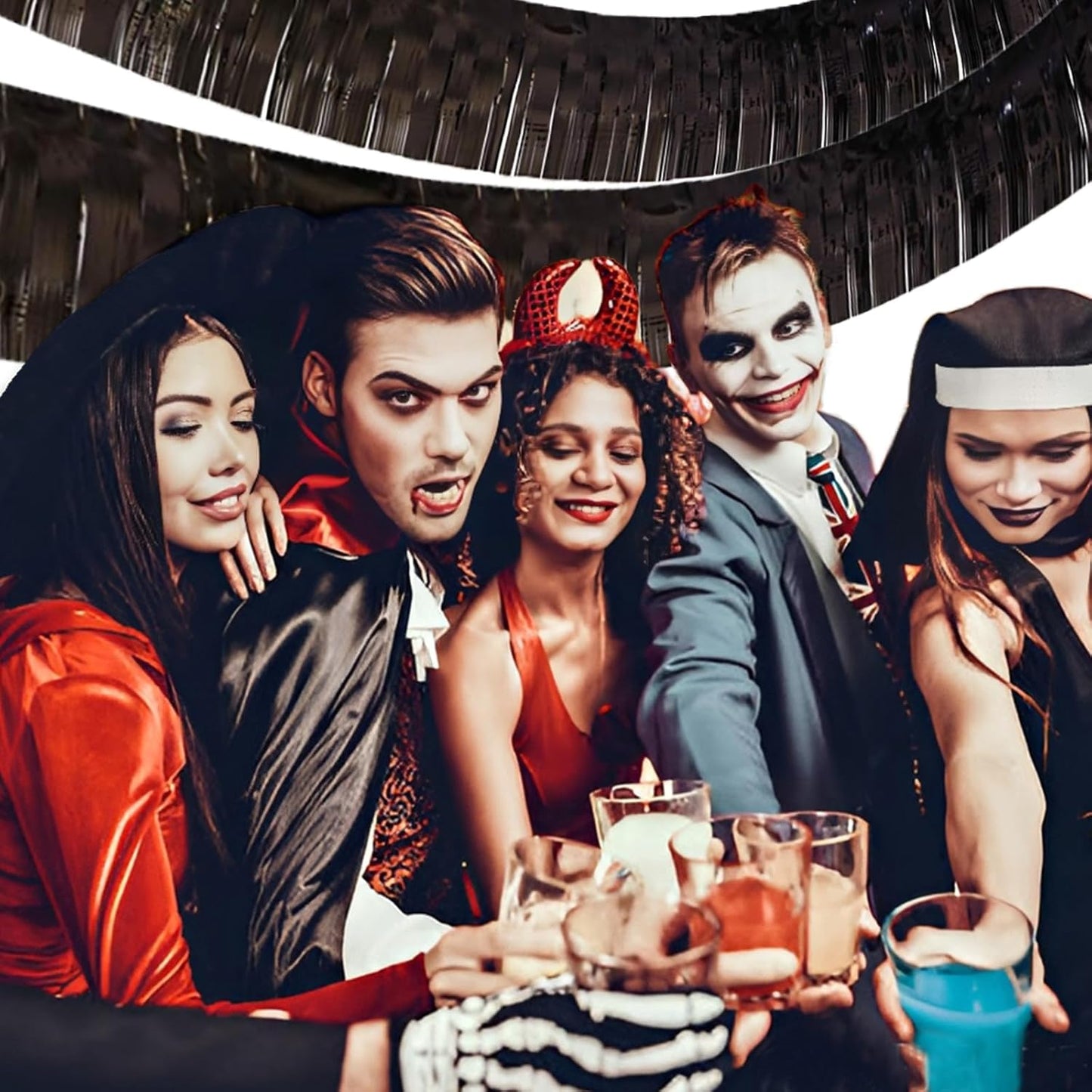 Black Foil Fringe Garland 10FT 2packs, Metallic Foil Tinsel Fringe Banners for Parade Float Decorations Wedding, Birthday Party Graduation (Two Black)