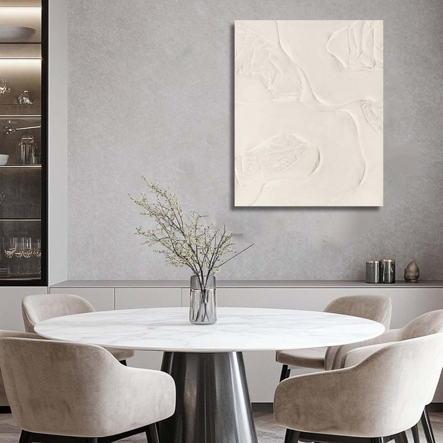 CHUDANHAO Beige Oil Paintings Textured Canvas Pictures Line Wall Decor Paintings 32"x40" Large Pictures for Living Room Bedroom Hotel