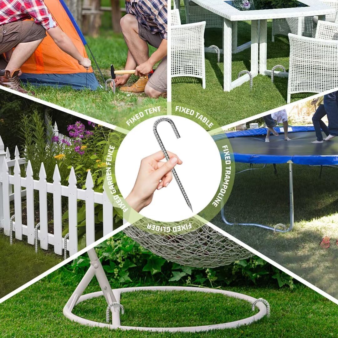 Rebar-Stakes-12-Inch, Ground Stakes Heavy Duty J-Hook Galvanized Anti-Rust Heavy Duty Ground Anchors for Garden Dog Fence Chicken Coop Christmas Decorations Deer Fence 12pcs