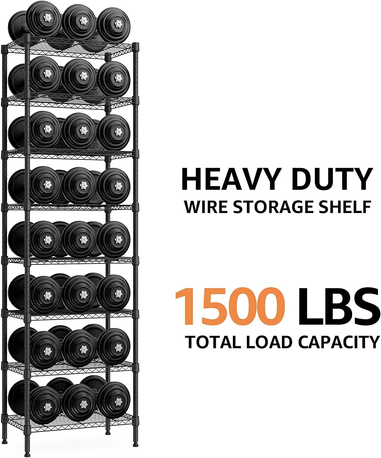 8 Tier 2000 lbs Storage Rack Metal Wire Shelving Unit, Storage Standing Shelf Organizer for Laundry Bathroom Kitchen Pantry Closet Garage Basement Utility Room, Black 13.8" D x 23.6" W x 79.5" H