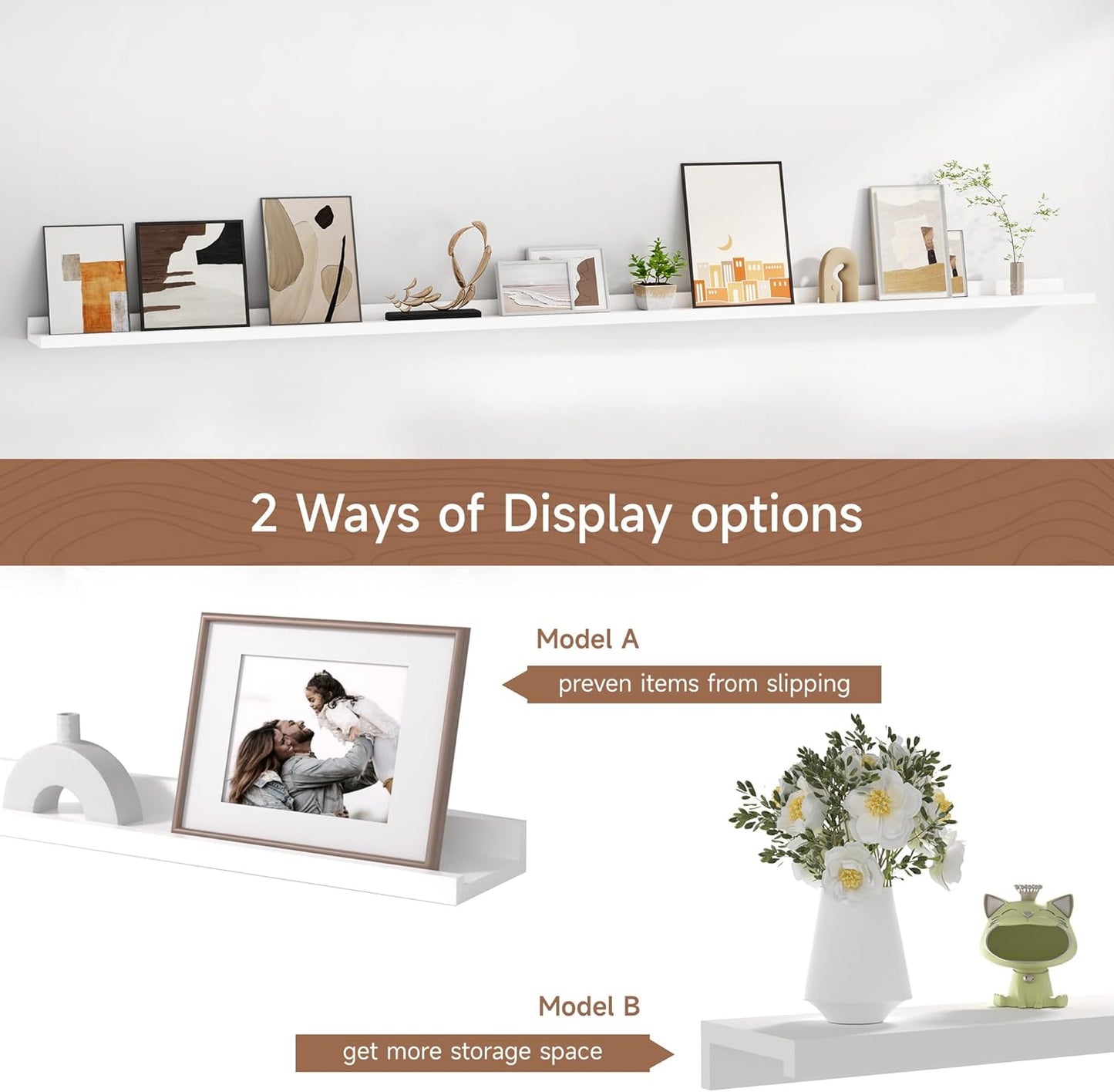 Floating Picture Ledge Shelves for Wall Set of 2, 84 Inches Picture Ledge Shelf with Long Large Nursery Book Shelf for Toys Storage Kids Bookshelf Wall Mounted Living Room Bedroom Decor Frames, White