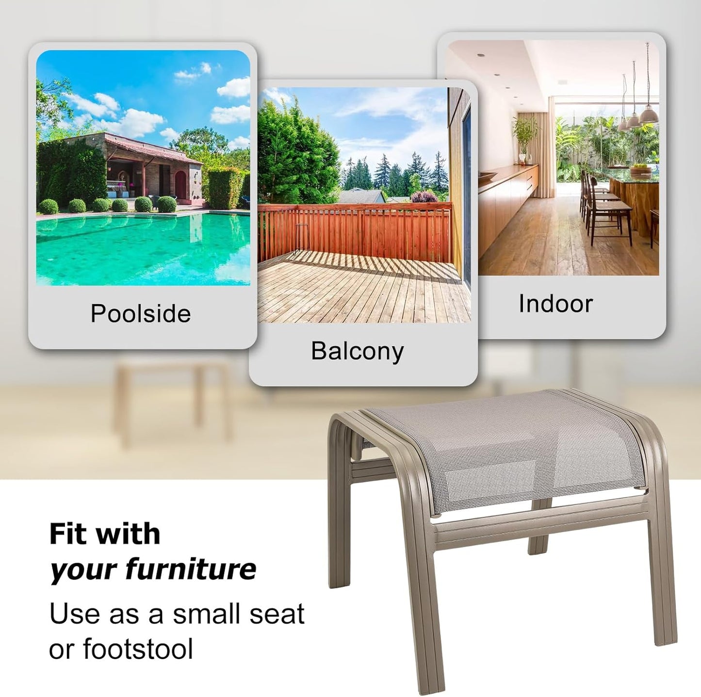 Outdoor Ottoman Patio Footstools Assembled Aluminum Footrest Side Table Small Chair Patio Ottoman for Garden,Balcony,Poolside 2 Set Champagne