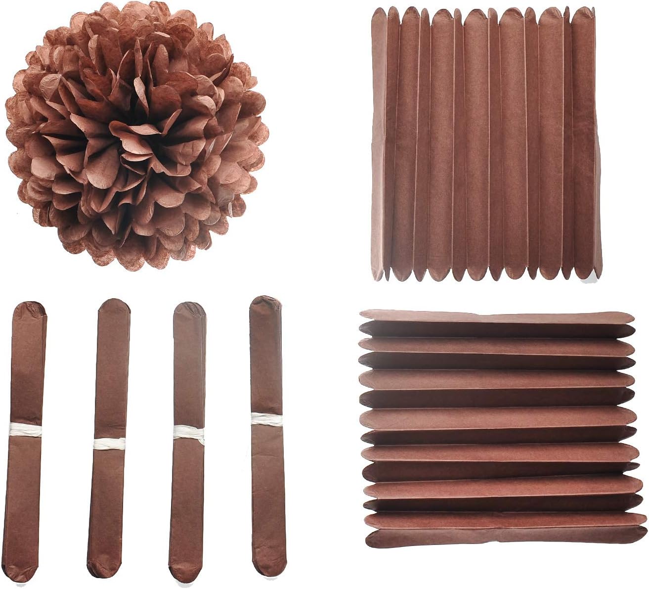 MISU 10" Brown Tissue Pom Poms DIY Tissue Paper Flowers for Birthday Wedding Baby Shower Tea Party Dessert Table Decoration, Pack of 18