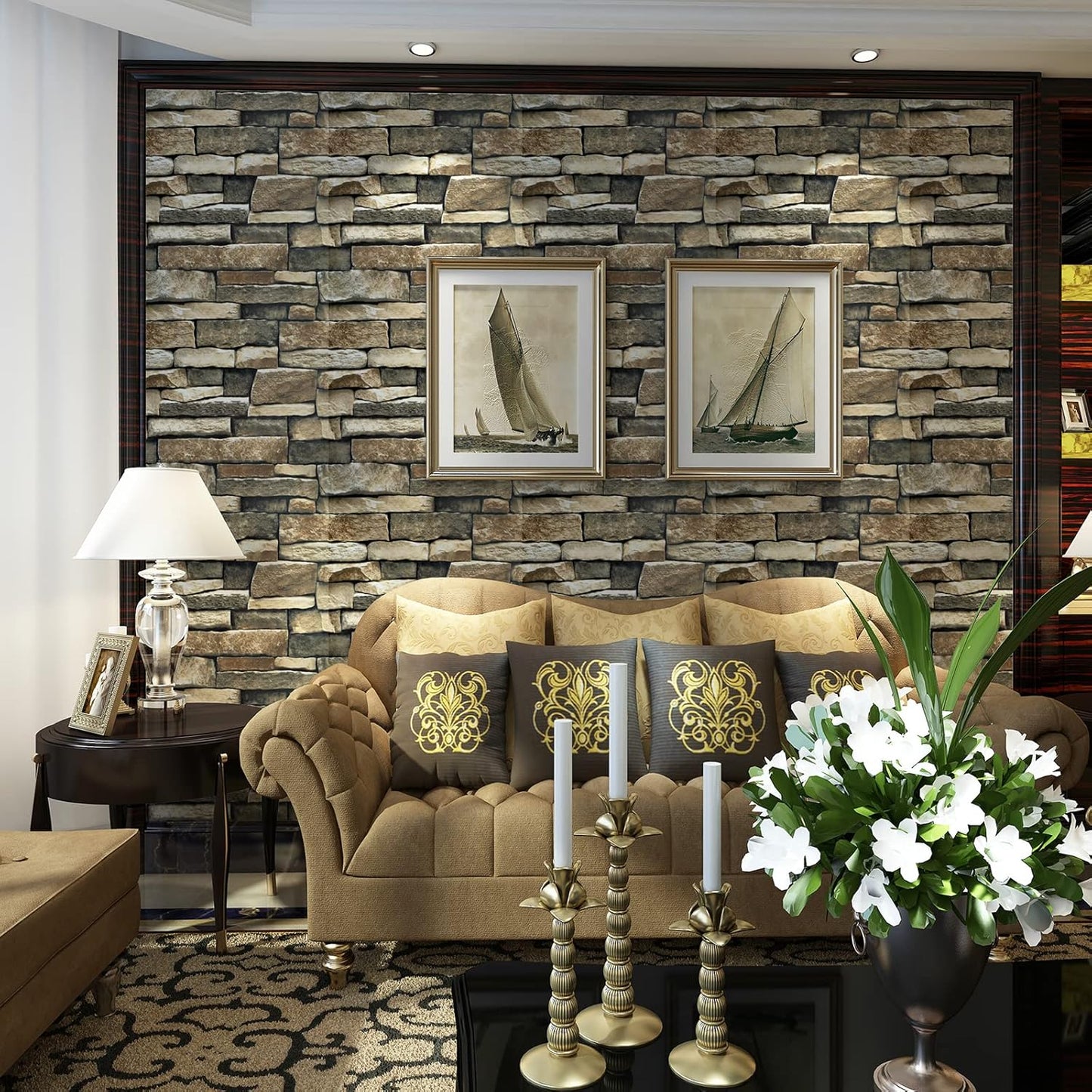 TUOKING Peel and Stick Stone Wallpaper Self-Adhesive Removable Wallpaper Home Decoration for Bedroom, Kitchen 17.7 in x 9.8 ft, Stone Brick