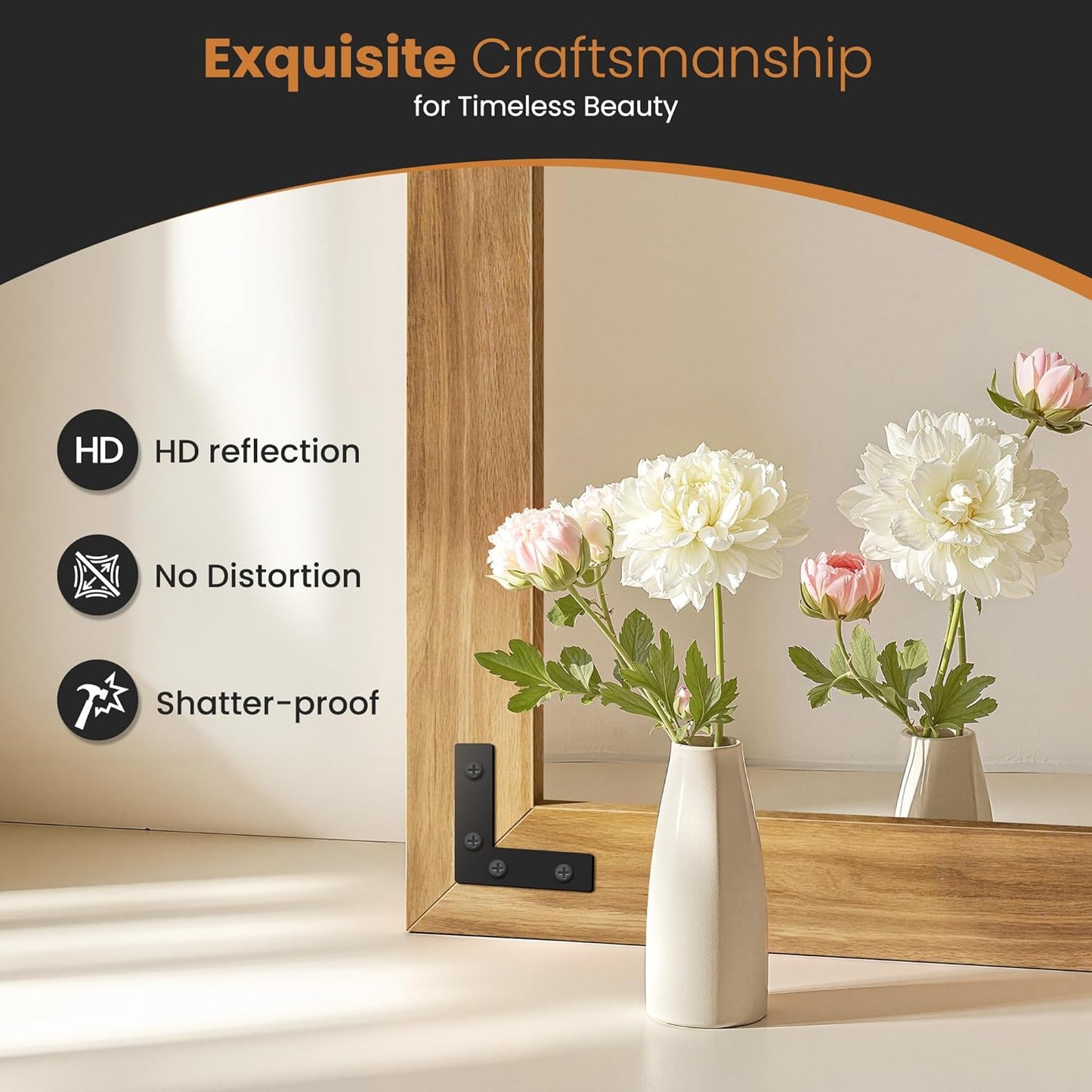 Full Length Mirror with Wooden Frame, 65"X24" Solid Wood Standing Floor Mirror for Farmhouse, Bathroom, Bedroom, Hanging or Leaning Wall-Mounted