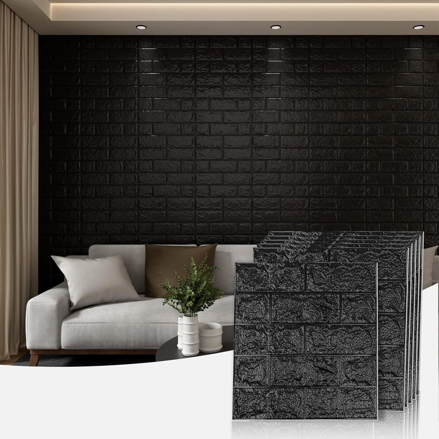 3D Wall Panels Peel and Stick,XPE Foam Stone 3D Wallpaper, Textured Faux Brick Wall Panels Black,30PCS