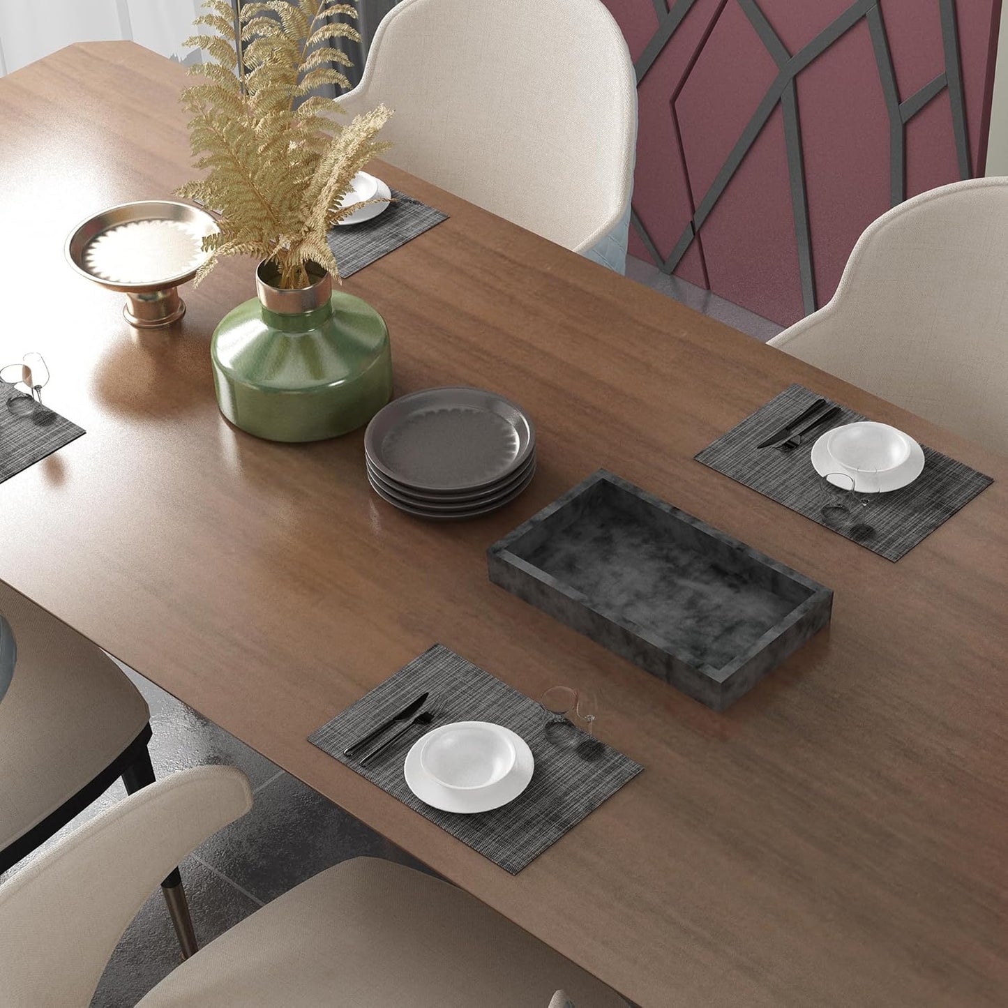 CADONO Placemats Set of 4 Washable Indoor/Outdoor Vinyl Place Mats for Dining Table Durable Non-Slip Heat Resistant PVC Weave Table Mats(Black)