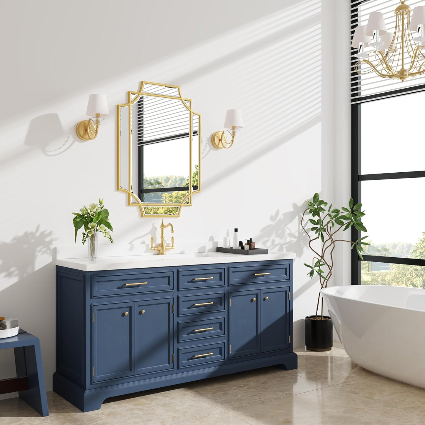 Bathroom Mirror for Wall Gold Farmhouse Wall Vanity Mirror for Over Sink Wood Framed Beveled Mirrors Deco(20 * 28IN/Gold)