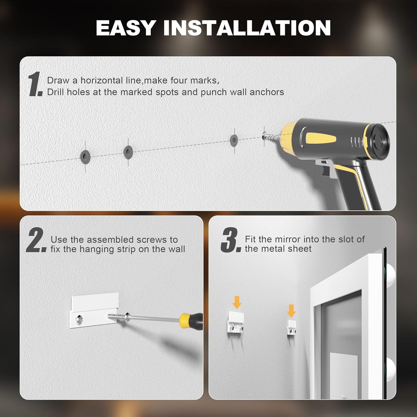 Hasipu LED Bathroom Mirror with Lights, 59" x 28" Hollywood Wall-Mounted Bathroom Mirror with 24 Dimmable Bulbs, 3 Colors Modes, Touch Control, Anti-Fog, Memory Function, Shatter-Proof, ETL Listed