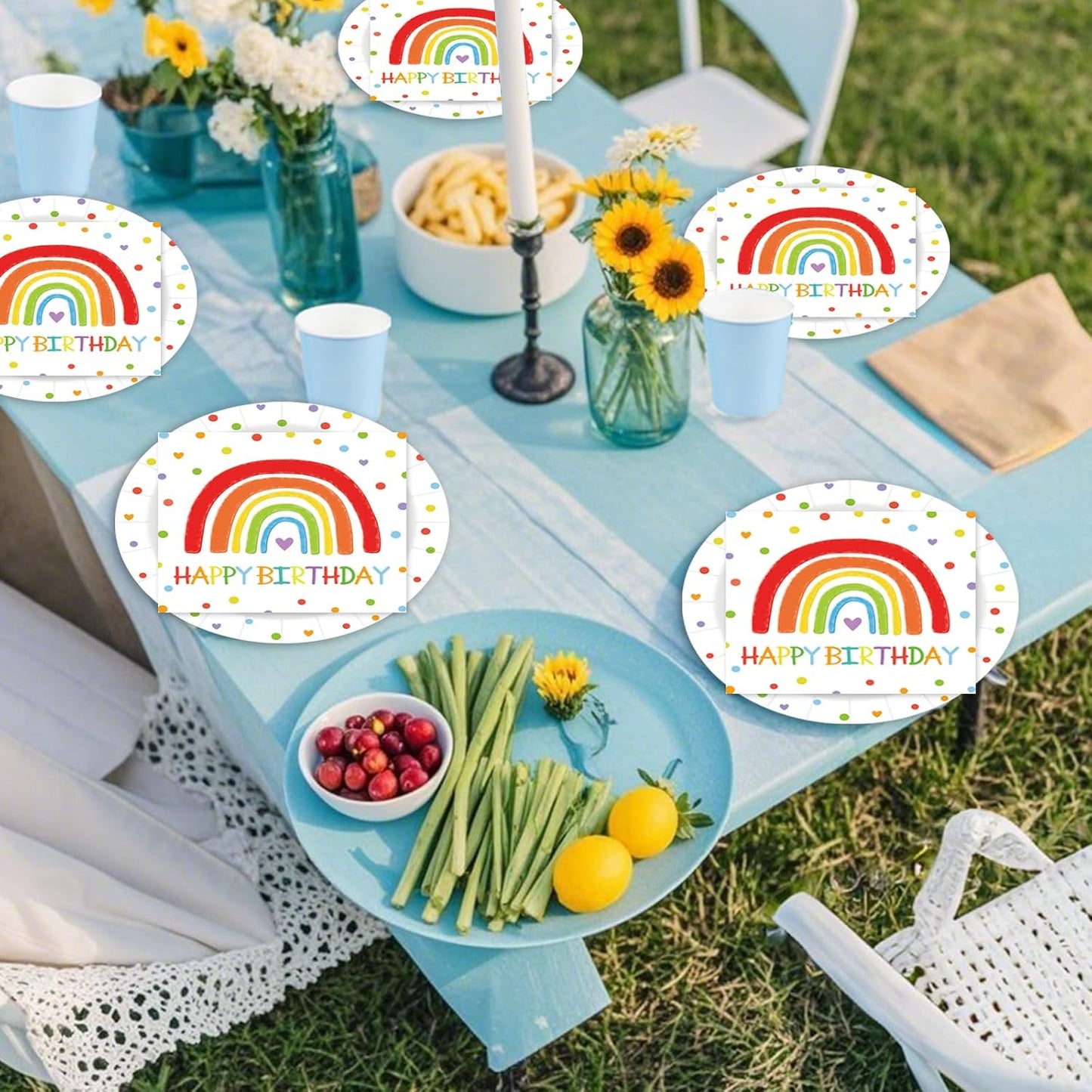 40 Pcs Happy Birthday Party Dinner Dessert Plates and Napkins Sets 9" Paper Plates and 6.5" Napkins Party Supplies Tableware Decoration For Birthday Picnic