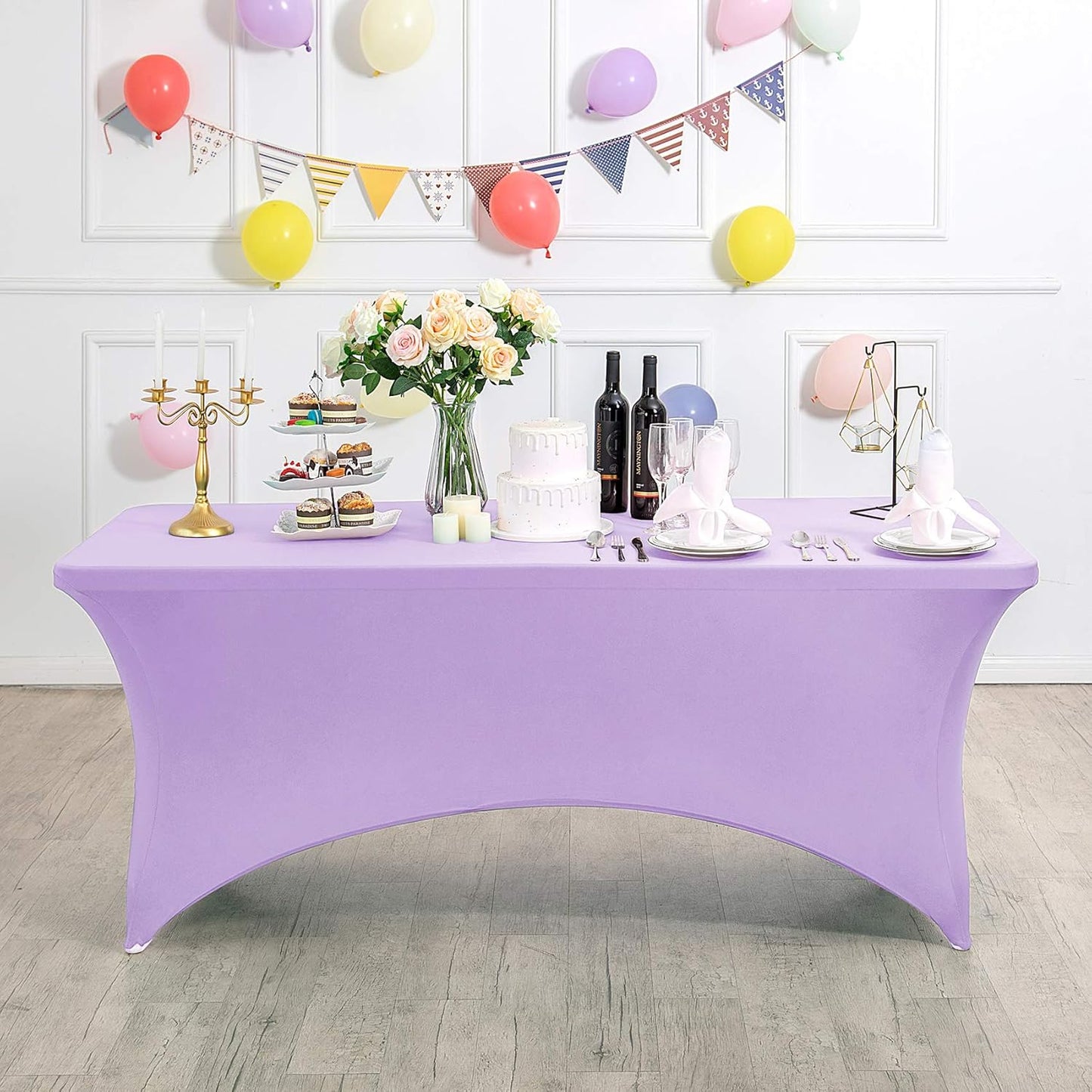 Spandex Table Cover for 6Ft or 4fT or 8ft Table Universal Fitted Stretch Tablecloth for Party, Banquet, Wedding and Events-Lavender