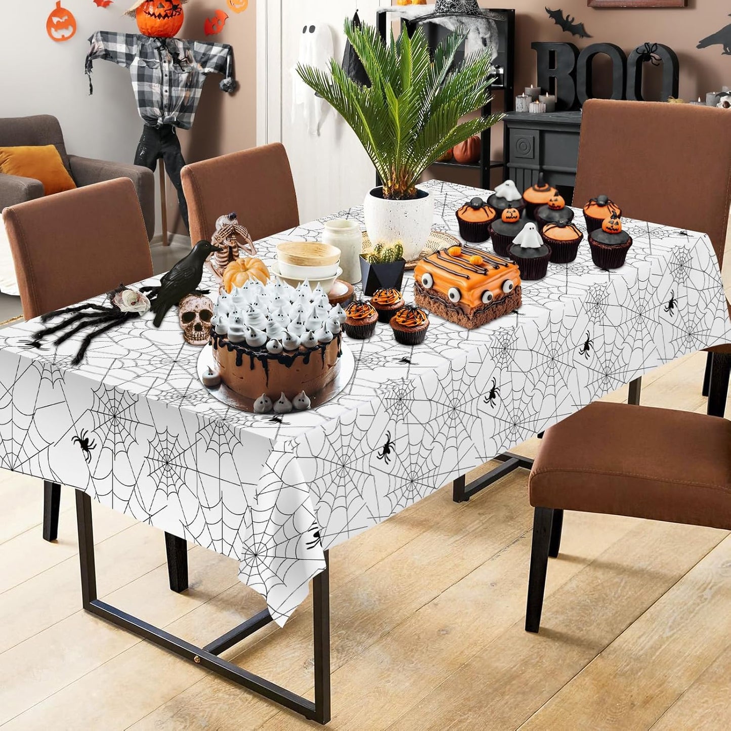 2 Pcs Halloween Tablecloth - Plastic Halloweens Spider Webs Table Cloth, White Disposable Rectangle Spiderweb Table Cover for Halloween Party Decorations Supplies Favors Tables Decor, 108 x 54 Inch