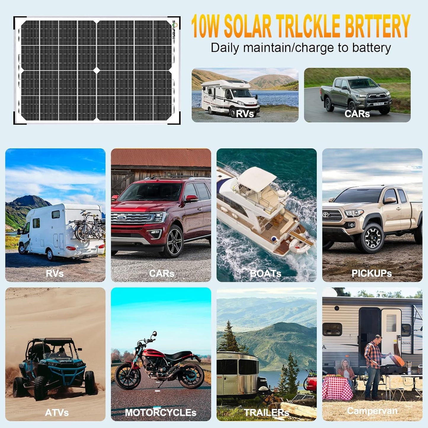 SOLPERK 30W Solar Battery Charger Solar Battery Maintainer + Upgrade 10A MPPT Charge Controller + Adjustable Mount Bracket for Car RV Boat Motorcycle,12V Waterproof Solar Panel Kit Trickle Charging