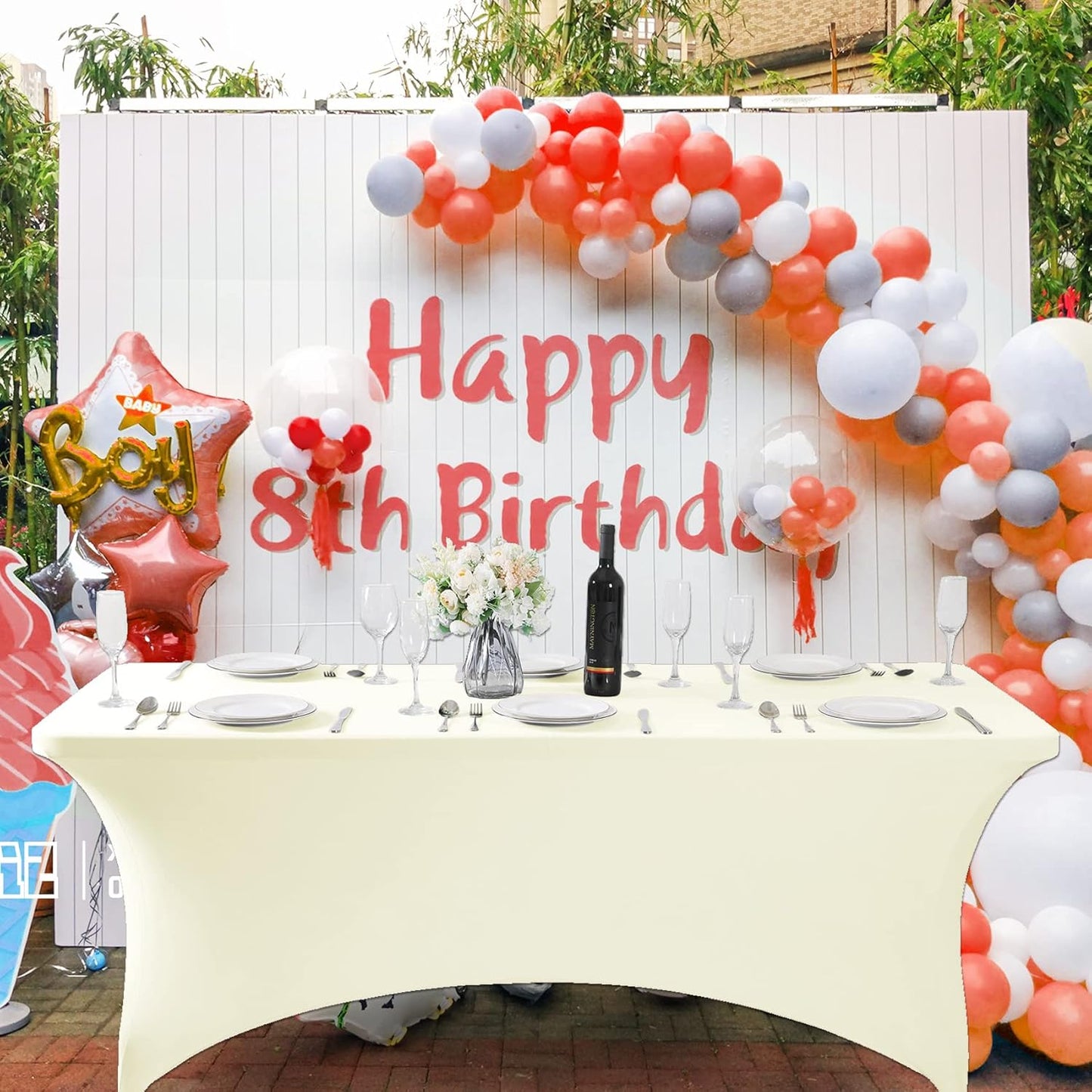 SuperO 2Pack Waterproof Spandex Table Cover for 6FT Table Universal Fitted Stretch Tablecloth for Party, Banquet, Wedding and Events-Ivory