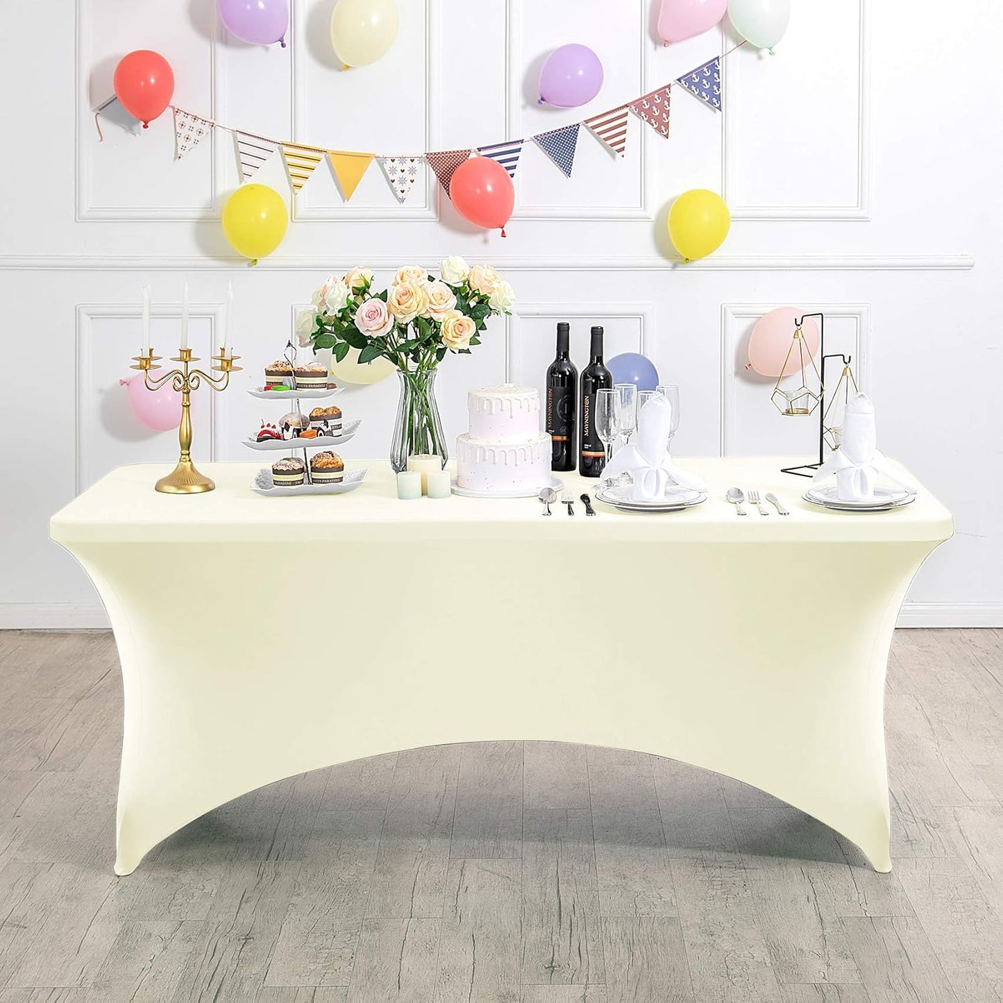 Spandex Table Cover for 6Ft or 4fT or 8ft Table Universal Fitted Stretch Tablecloth for Party, Banquet, Wedding and Events-Ivory