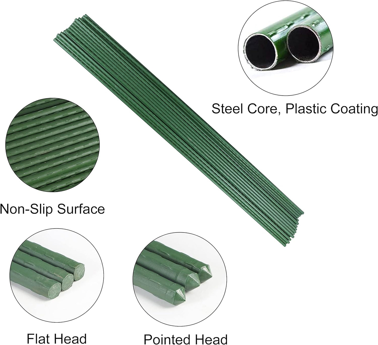 Garmeinea Garden Stakes 57 Inches Plastic Coated Steel Plant Stakes for Growing Climbing Plants, Pack of 25