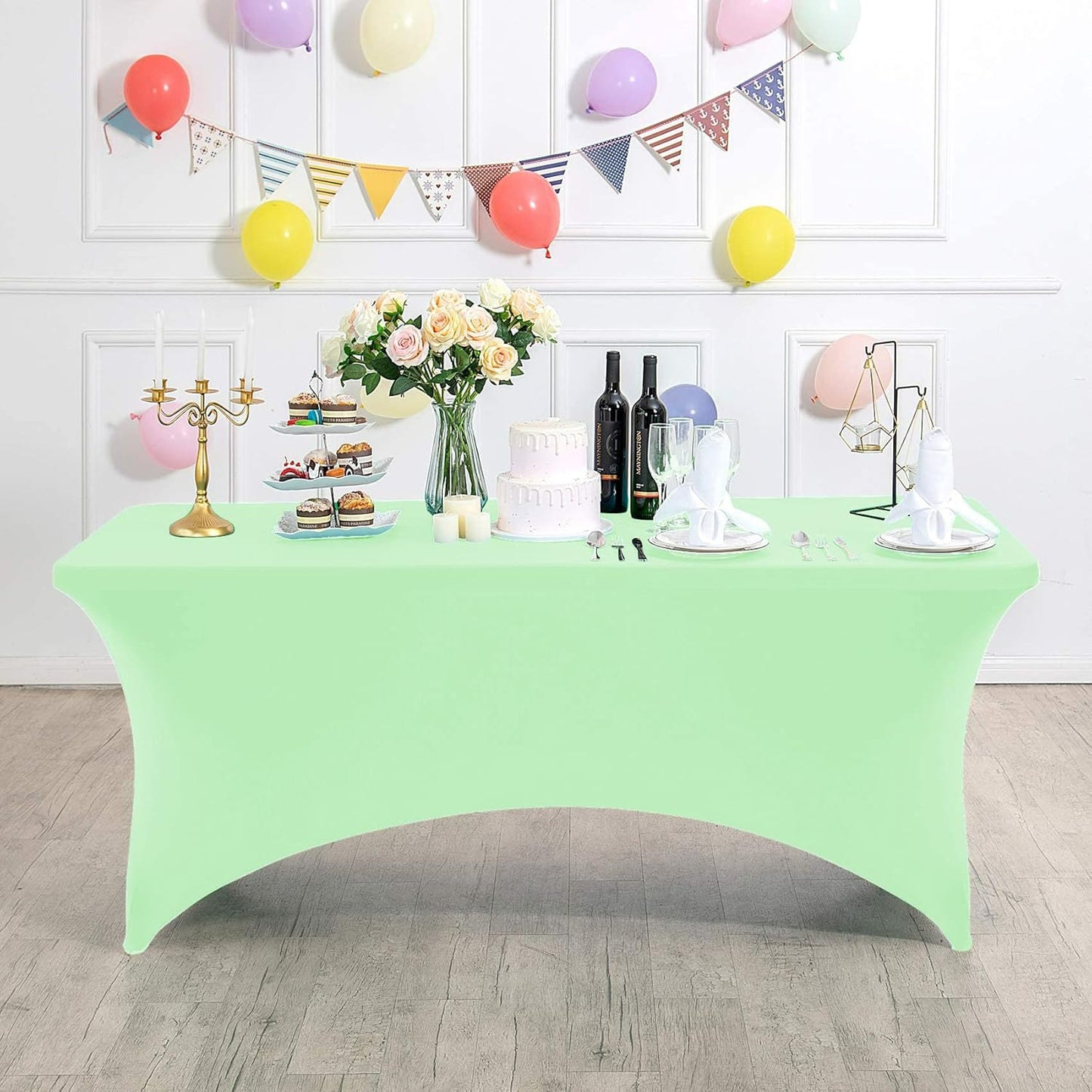 Spandex Table Cover for 8FT or 4ft or 6ft Table Universal Fitted Stretch Tablecloth for Party, Banquet, Wedding and Events-Mint