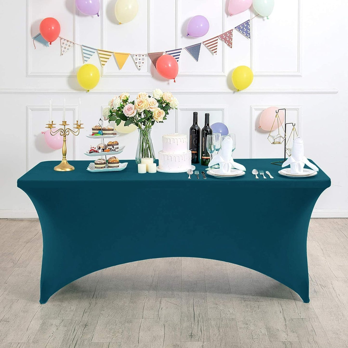 Spandex Table Cover for 4FT or 6ft or 8ft Table Universal Fitted Stretch Tablecloth for Party, Banquet, Wedding and Events-Peacock