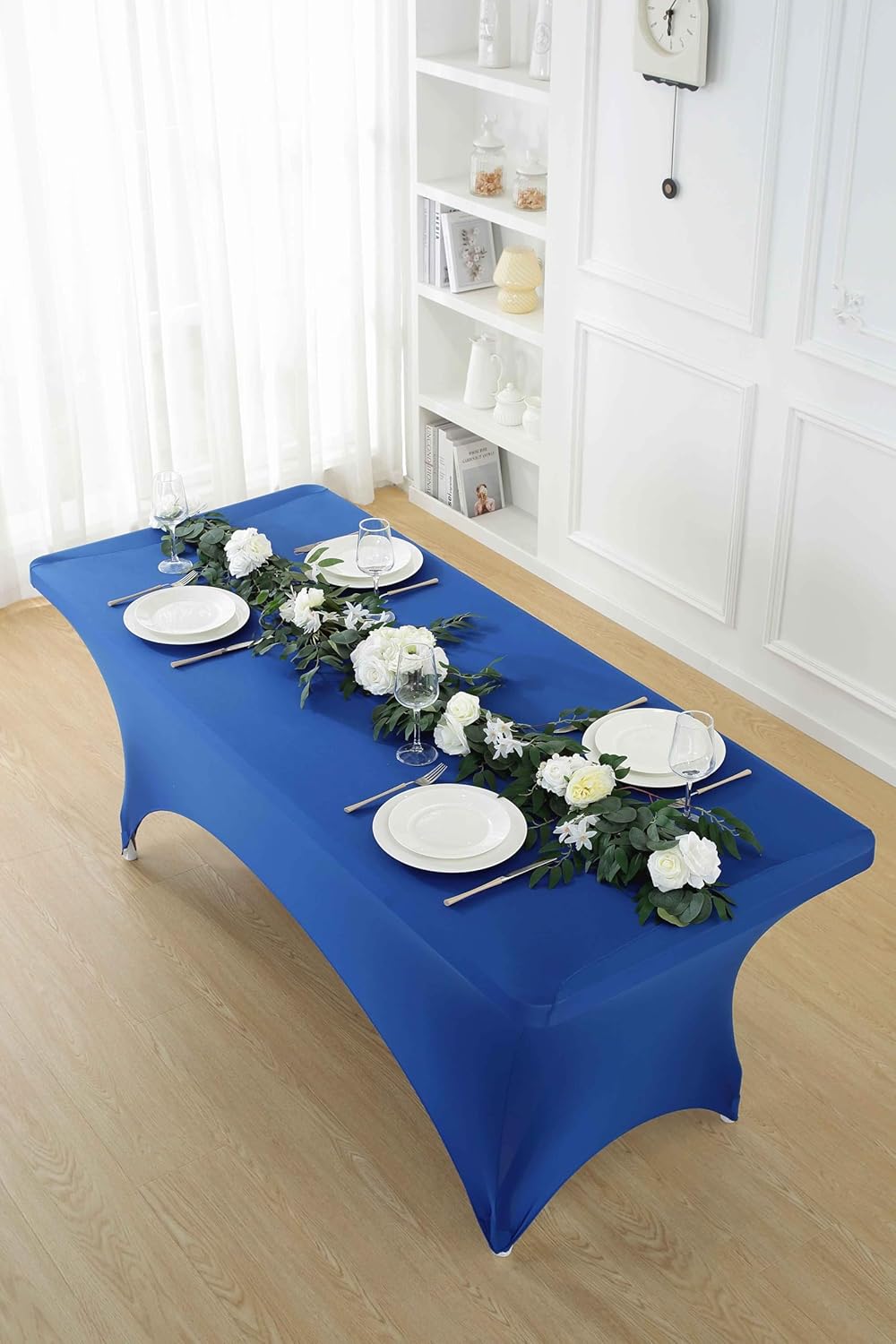 Craft And Party 2 Pack 6ft Royal Blue Spandex Tablecloth – Fitted Stretch Cover – Universal Fit for Folding Tables – Wrinkle-Free, Washable – Ideal for Parties, Weddings, Events