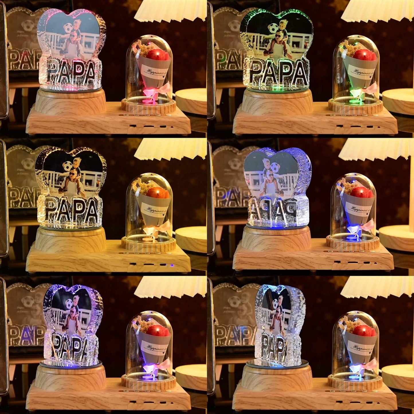 I Love U Photo Custom Night Light Rose Flower Bouquet Personalized 3D Crystal Lamp 7 Color Light Bluetooth Rotation Crystal Photo Frame Best Gift for Couple Love Women Men Wedding Christmas
