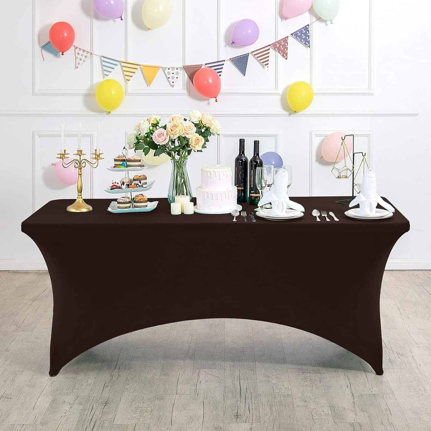 Spandex Table Cover for 6Ft or 4fT or 8ft Table Universal Fitted Stretch Tablecloth for Party, Banquet, Wedding and Events-Chocolate