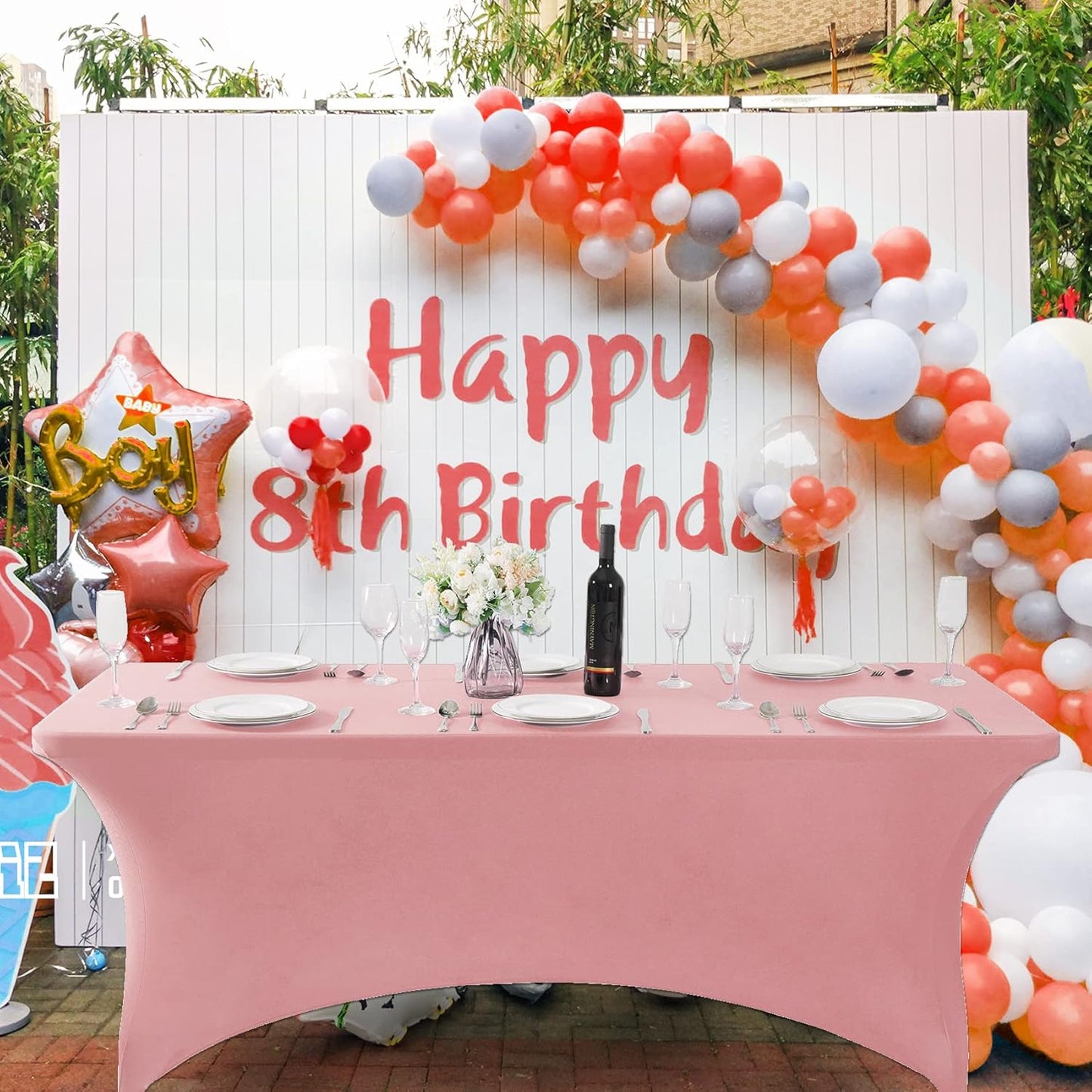 SuperO Waterproof Spandex Table Cover for 6FT Table Universal Fitted Stretch Tablecloth for Party, Banquet, Wedding and Events-Dusty Pink