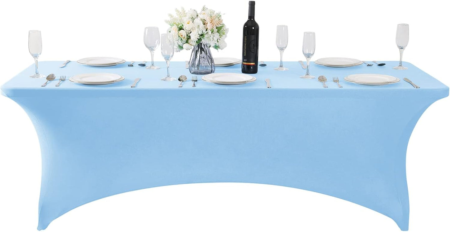 SuperO Waterproof Spandex Table Cover for 8FT Table Universal Fitted Stretch Tablecloth for Party, Banquet, Wedding and Events-Blue Mist