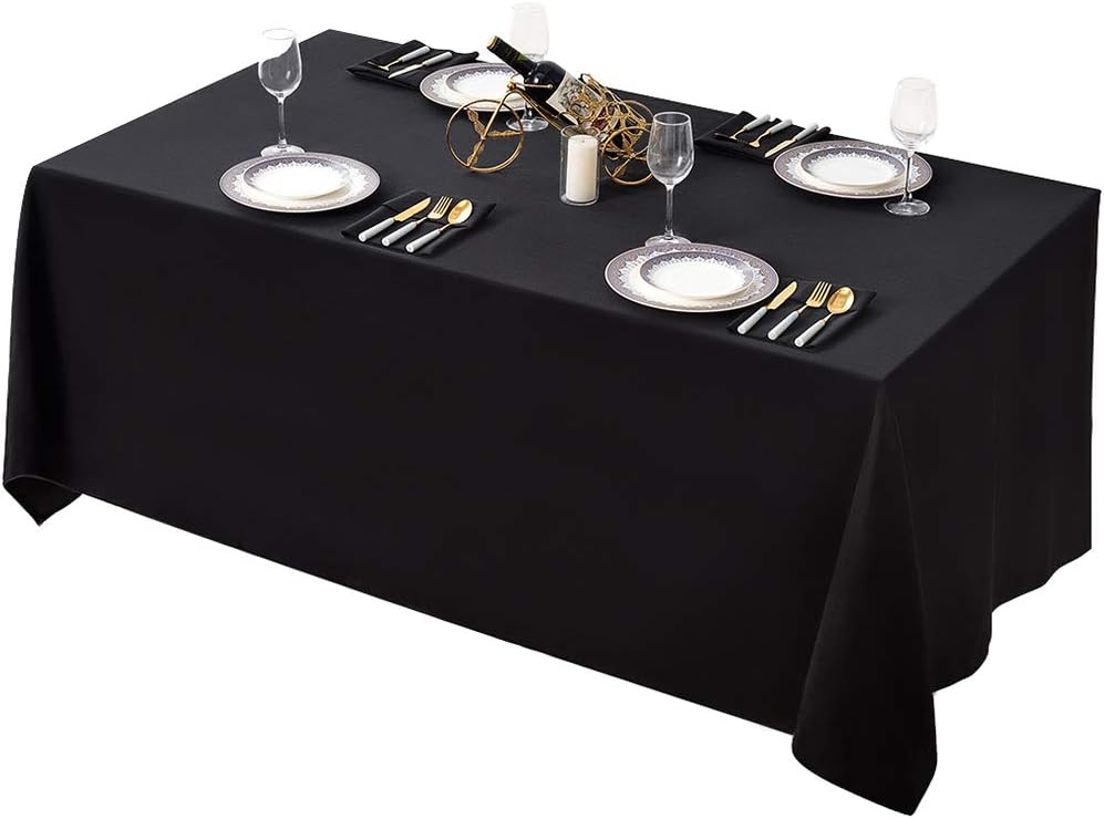 Surmente Black Tablecloth 90 x 132-inch Rectangular Polyester Table Cloth for Weddings, Banquets, or Restaurants
