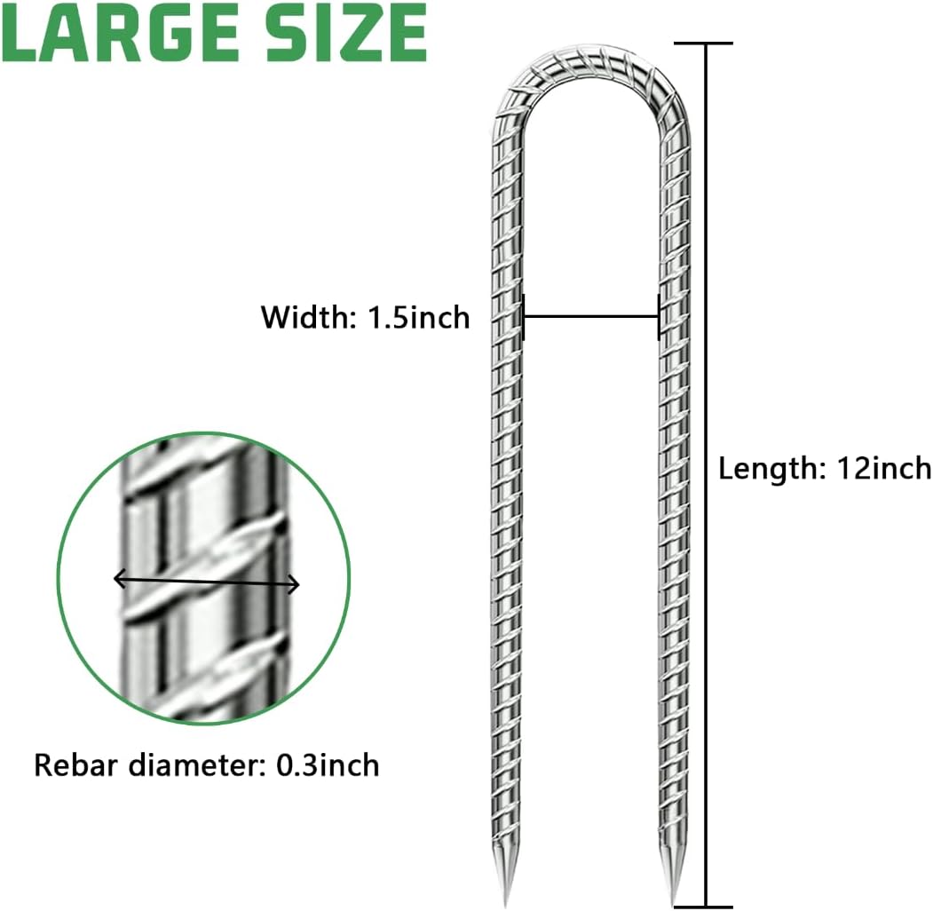 Rebar-Stakes-12-Inch, Ground Stakes Heavy Duty U-Hook Galvanized Anti-Rust Heavy Duty Ground Anchors for Garden Dog Fence Chicken Coop Christmas Decorations Deer Fence 12pcs