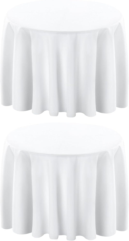 Surmente 132 inch Round Tablecloths -2 Pack White Round Table Cloths, Polyester Fabric Table Covers for Wedding, Party, Banquet, or Restaurant