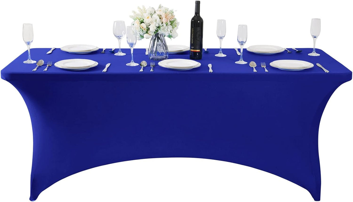 SuperO 2Pack Waterproof Spandex Table Cover for 6FT Table Universal Fitted Stretch Tablecloth for Party, Banquet, Wedding and Events-Royal Blue
