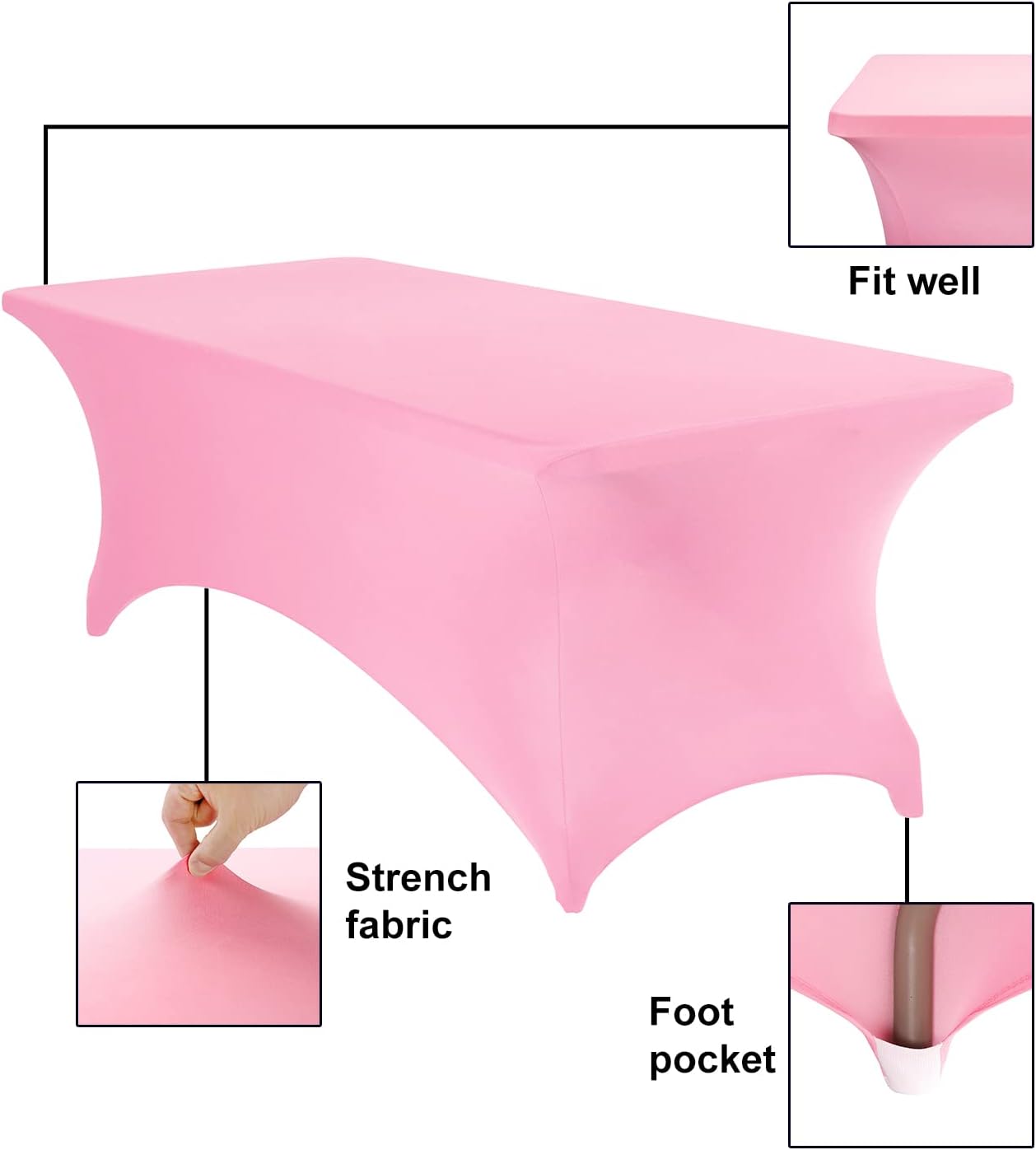 Spandex 8ft Waterproof Table Cover for Party,Wedding, Banquet, and Events(Pink)