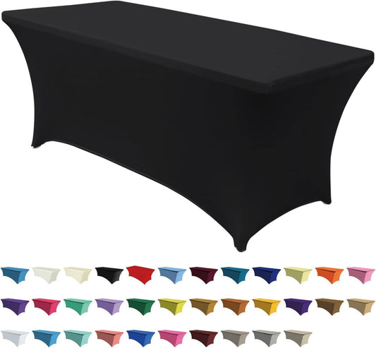 ABCCANOPY 6 FT Black Spandex Table Cover Stretch Fitted Wrinkle Resistant Tablecloth Reuse for Rectangular Folding Table Patry Event Wedding Banquet Protector