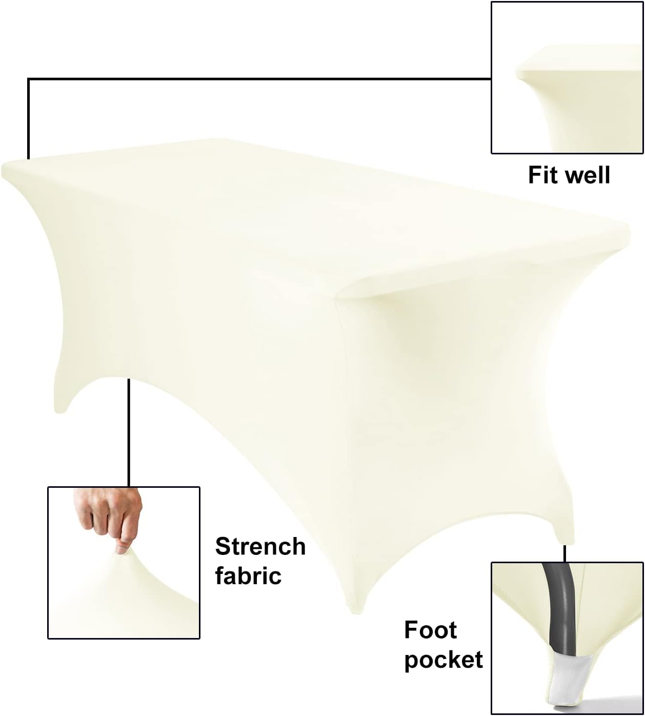 Spandex 6ft Waterproof Table Cover for Party,Wedding, Banquet, and Events(Ivory)