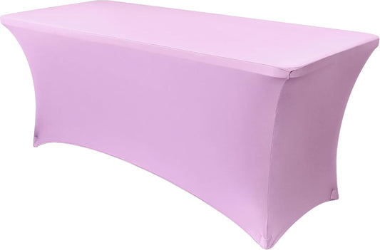Obstal Spandex Table Cover 6ft Fitted Tablecloth Rectangular - Stretch Rectangle Folding Table Cloth for Birthday Party Wedding Banquet, Light Purple, 72L x 30W Inch