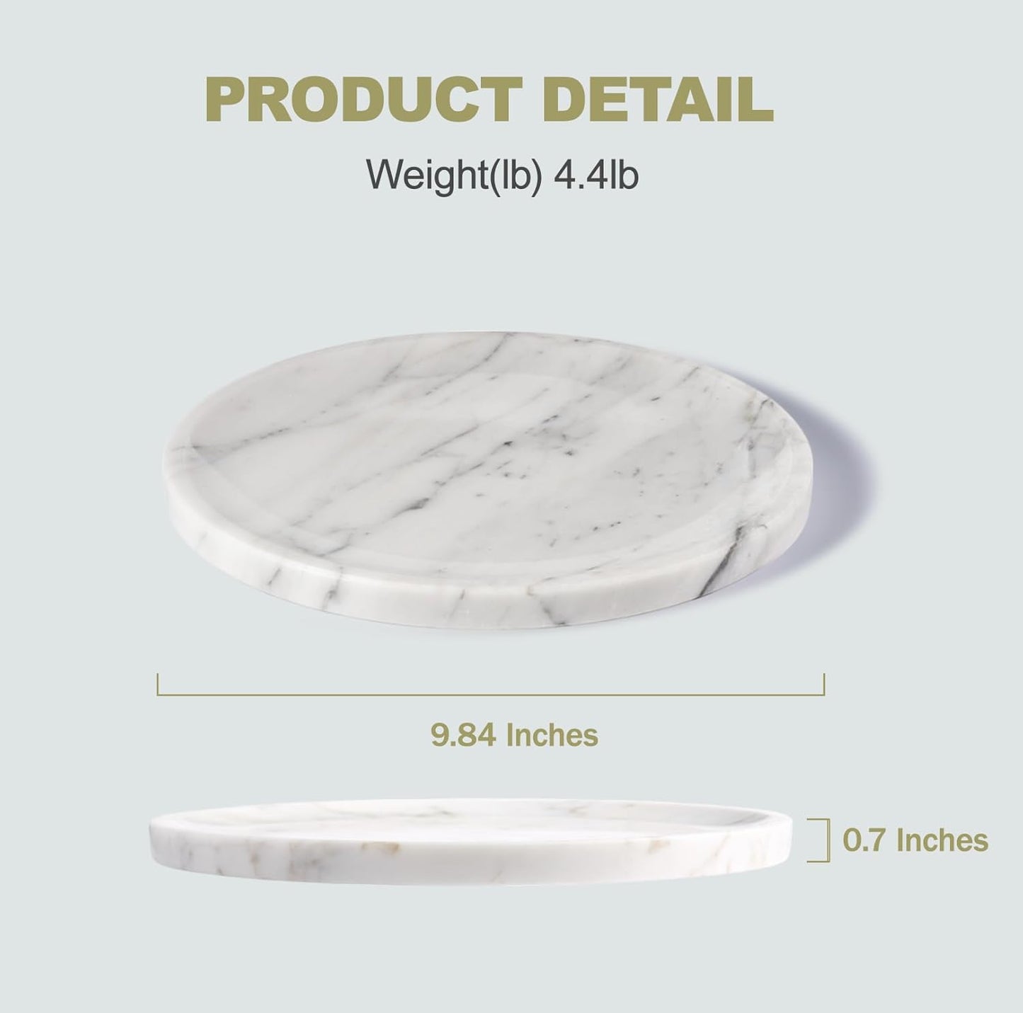 Natural Marble Round Tray - Luxury Decorative Serving Tray for Coffee Table, Bathroom Vanity, Dresser & Kitchen Countertop - Stone Organizer for Jewelry, Perfume, Candle, Home Decor -Arabescato