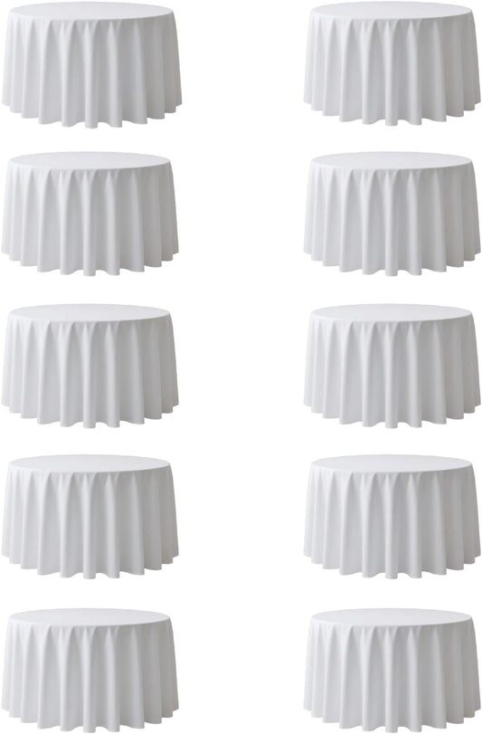 Surmente 132 inch Round tablecloths -10 Pack White Round Table Cloths, Polyester Fabric Table Covers for Weddings, Banquets, or Restaurants