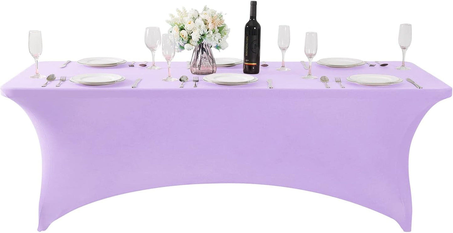 2Pack Spandex Table Cover for 8FT or 4ft or 6ft Table Universal Fitted Stretch Tablecloth for Party, Banquet, Wedding and Events-Lavender