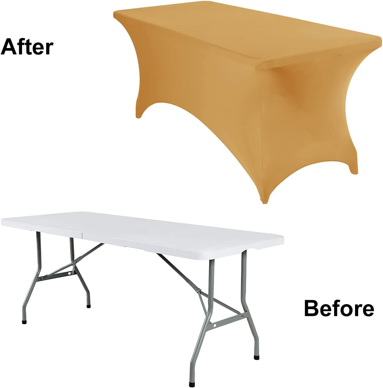 4Pack Spandex Waterproof Table Covers 6ft，Spandex 6ft Waterproof Table Cover for Party,Wedding, Banquet, and Events(Gold)