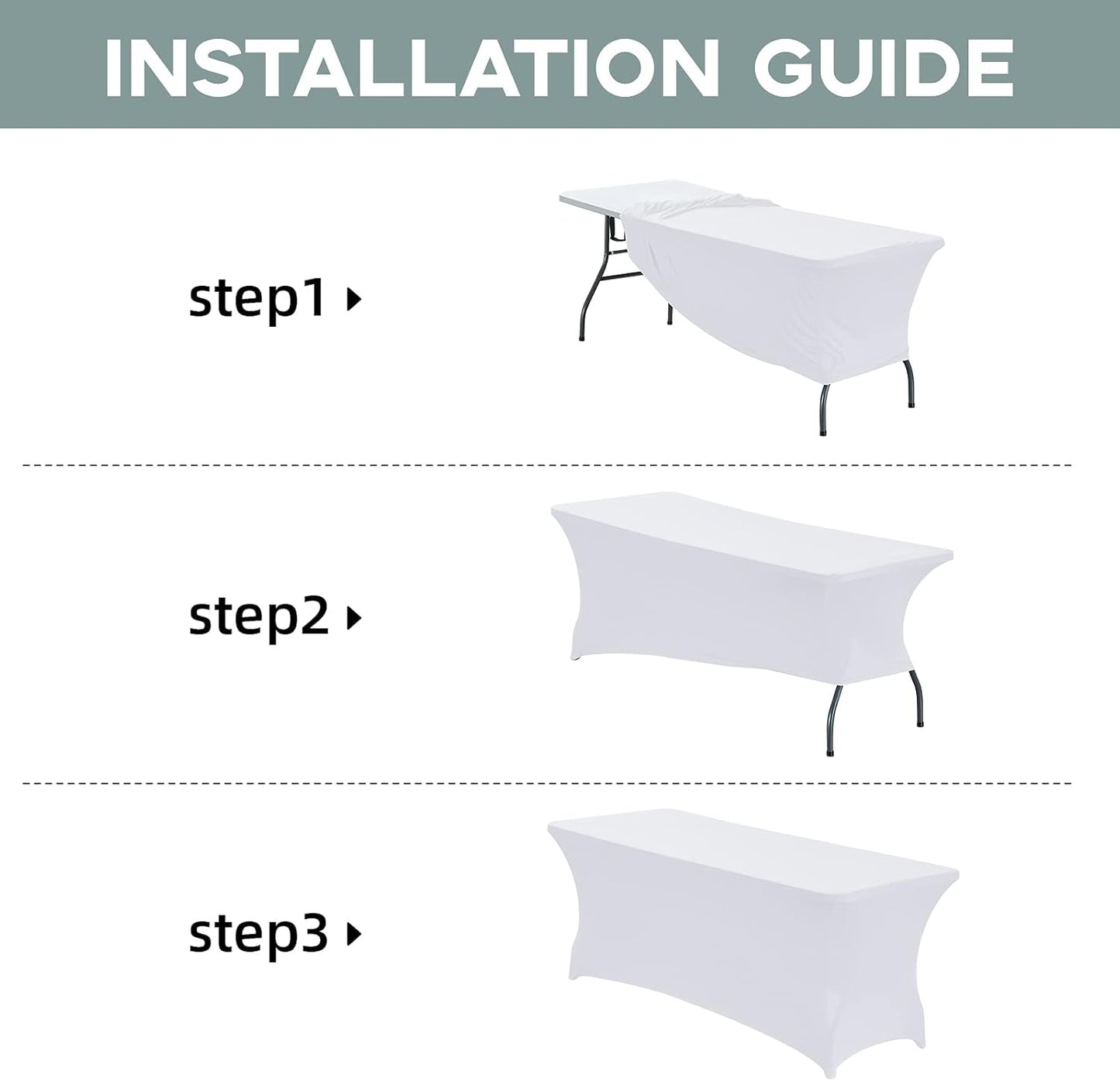 CWK 6FT Waterproof Stretch Spandex Table Cover for Rectangular Tables - Elastic Fitted Tablecloth for Folding Tables,Wrinkle Resistant Table Cloth for Parties, Weddings, Banquets & Events (White)