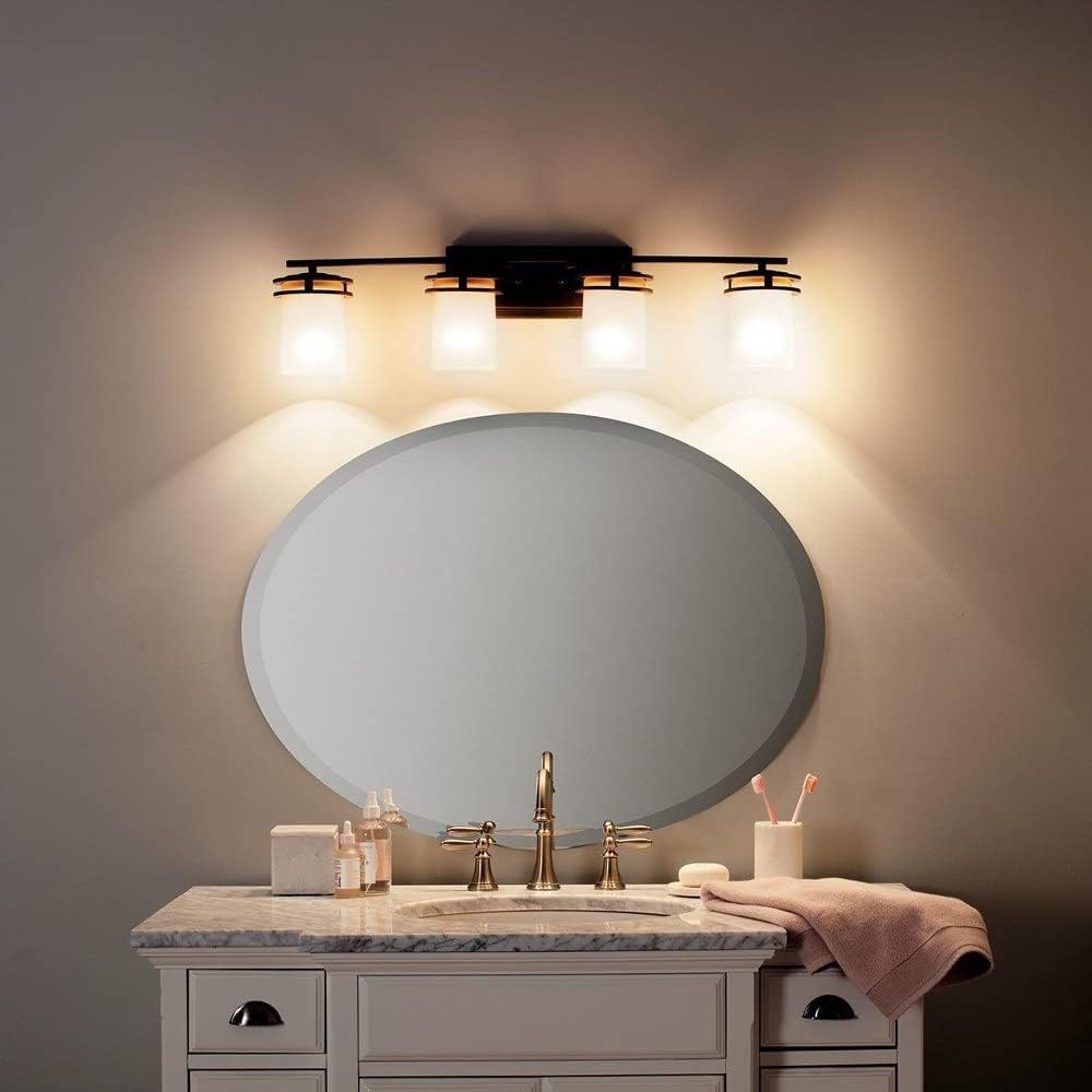 Kichler Hendrik 33.75" 4 Light Vanity with Light Umber Etched Glass Olde Bronze®