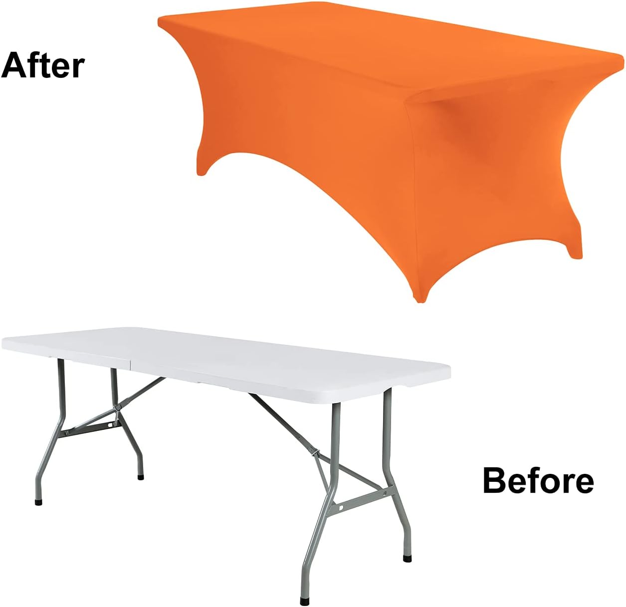 4Pack Spandex Waterproof Table Covers 8ft，Spandex 8ft Waterproof Table Cover for Party,Wedding, Banquet, and Events(Orange)