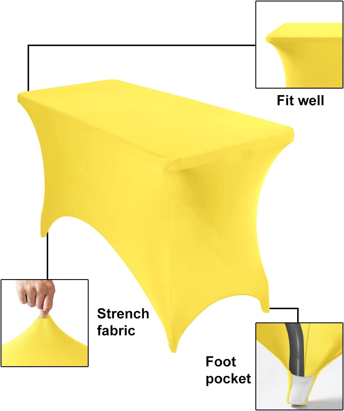 4Pack Spandex Waterproof Table Covers 4ft，Spandex 4ft Waterproof Table Cover for Party,Wedding, Banquet, and Events(Yellow)