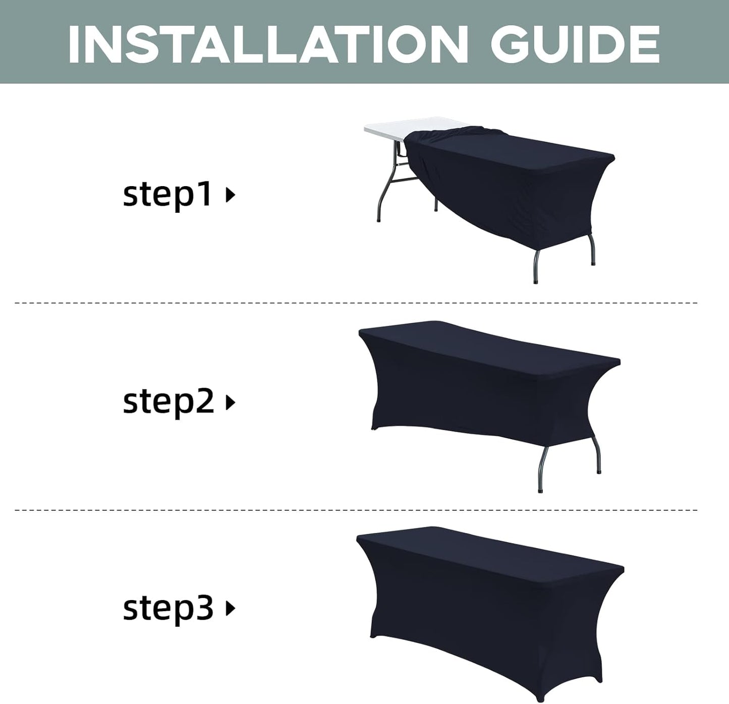 CWK 6FT Waterproof Stretch Spandex Table Cover for Rectangular Tables - Elastic Fitted Tablecloth for Folding Tables,Wrinkle Resistant Table Cloth for Parties, Weddings, Banquets & Events (Navy Blue)